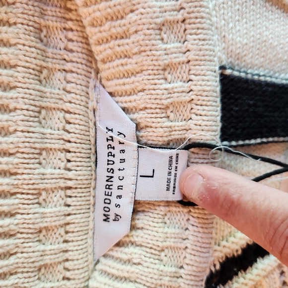 Womens Modernsupply Black and Cream Crew Neck Sweater with Striped Design - Picture 6 of 9